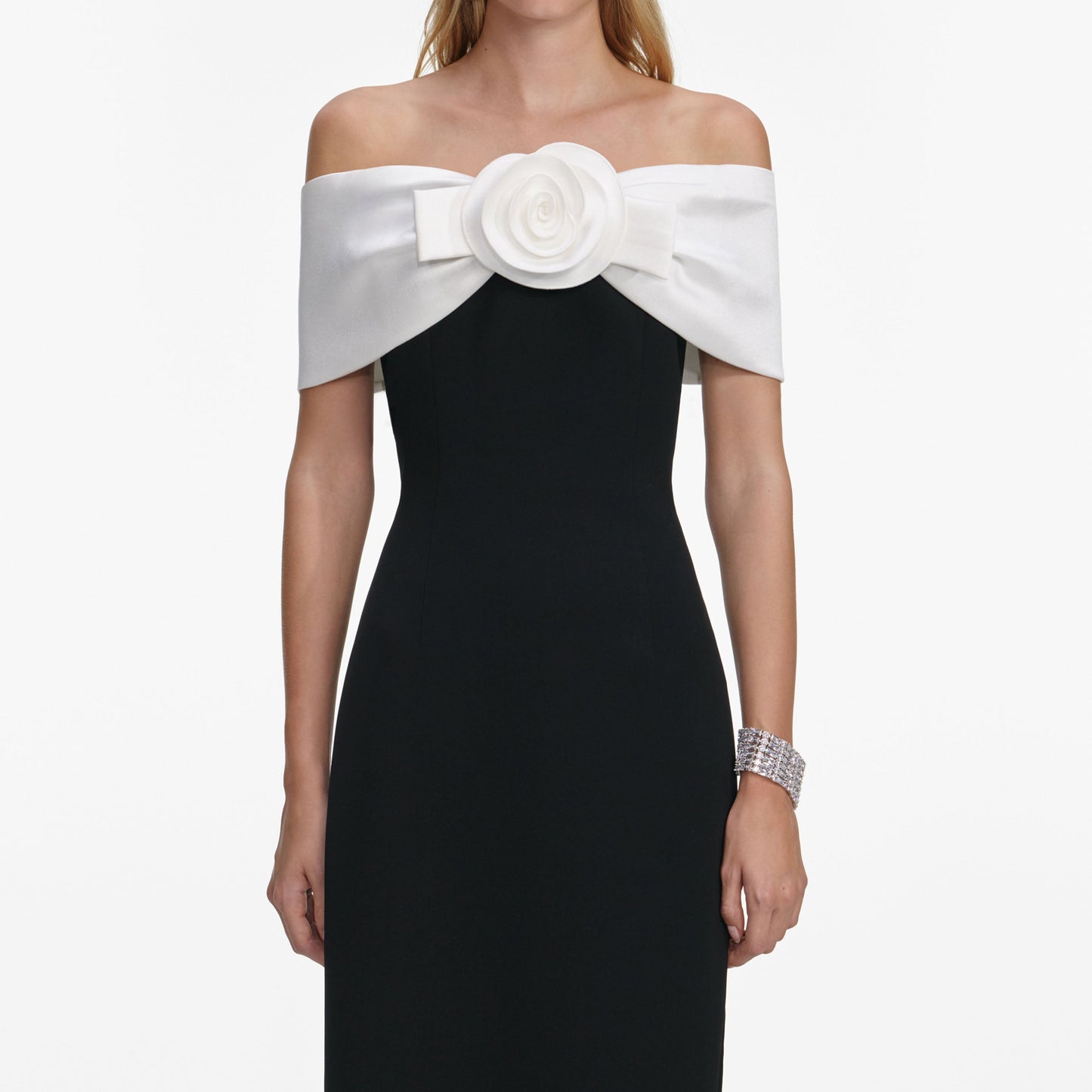 sandra off-shoulder 3d flower maxi dress in black