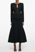 molly Black Sequin Knit Tailored Midi Dress