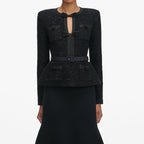molly Black Sequin Knit Tailored Midi Dress