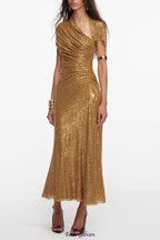 kimberley Gold Rhinestone Drape cutout Maxi Dress