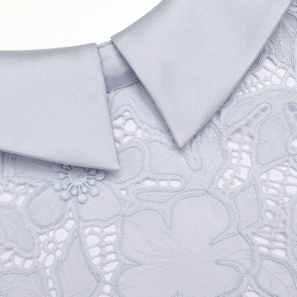 zenobia pale blue Guipure Lace hollow Midi Dress