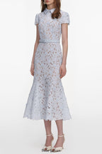 zenobia pale blue Guipure Lace hollow Midi Dress