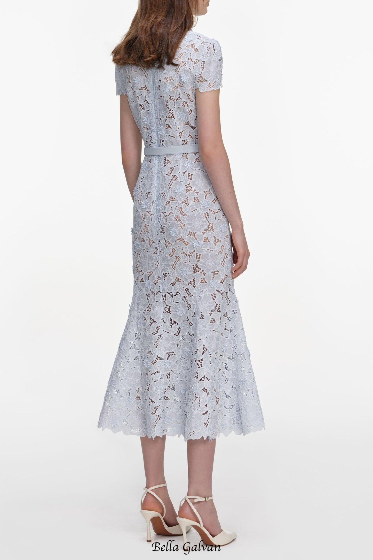 zenobia pale blue Guipure Lace hollow Midi Dress