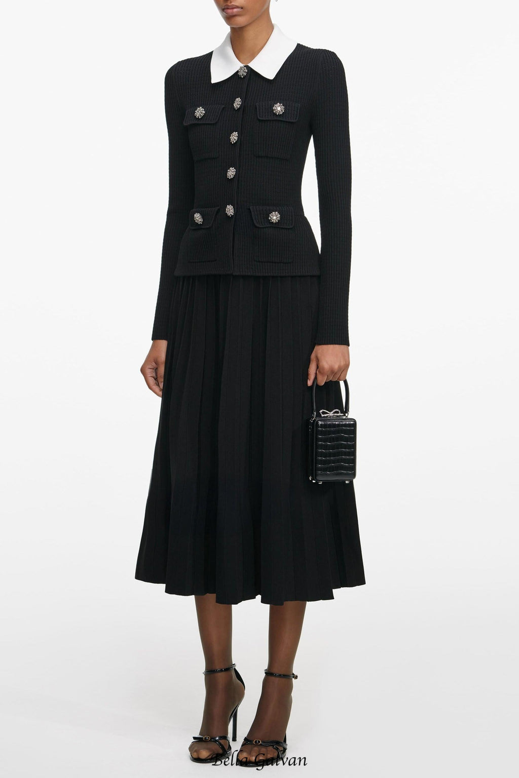 evangeline Black Tailored Knit Midi Dress