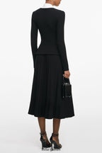 evangeline Black Tailored Knit Midi Dress