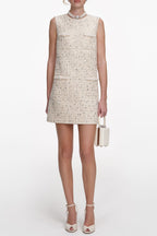 lillian Cream Embellished Boucle Mini Dress