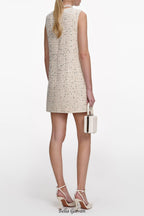 lillian Cream Embellished Boucle Mini Dress