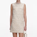 lillian Cream Embellished Boucle Mini Dress