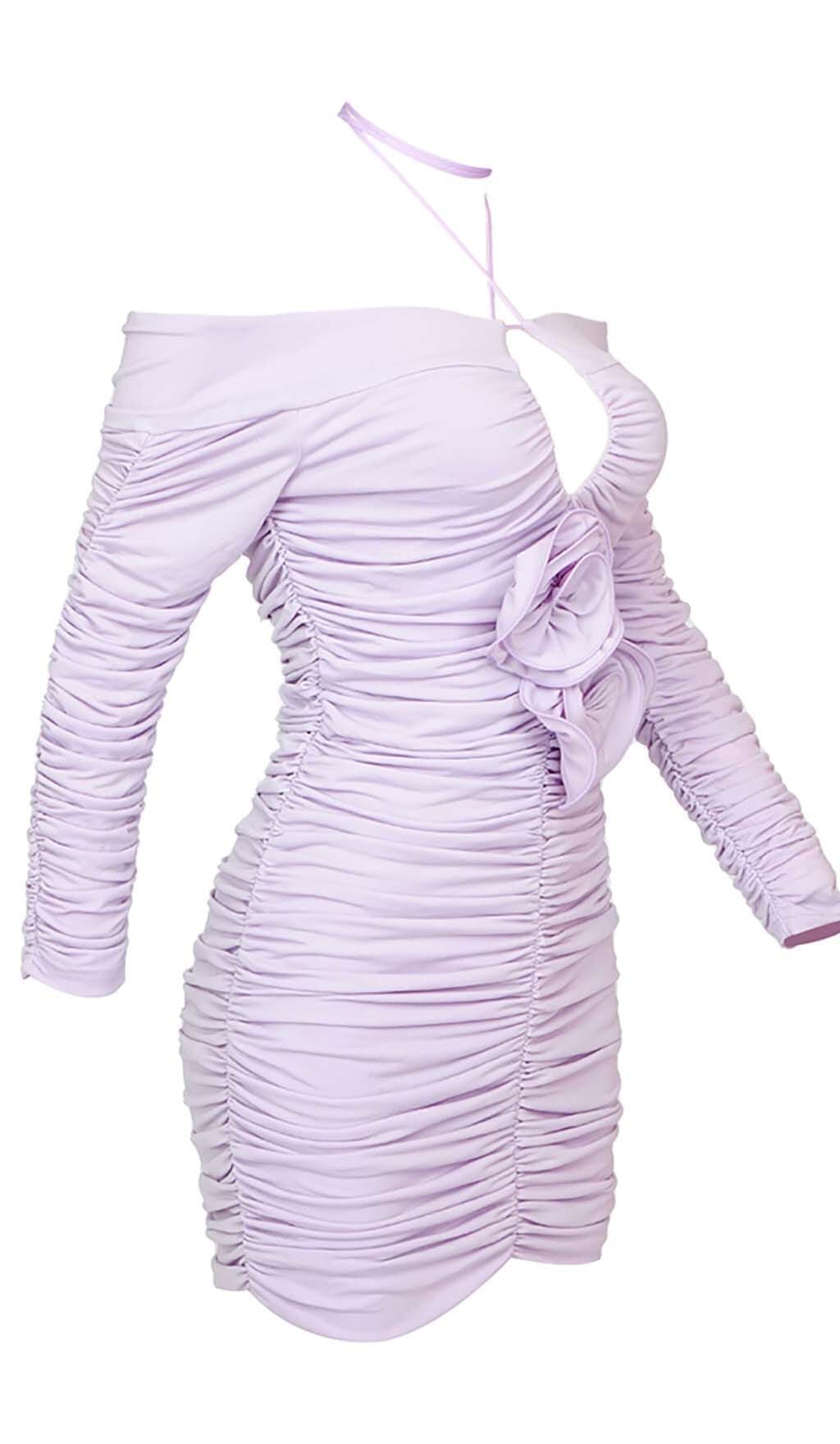 Flowering Girl Women Ruched Off-Shoulder Mini Dress In Ilac