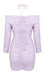 Flowering Girl Women Ruched Off-Shoulder Mini Dress In Ilac