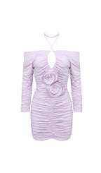 Flowering Girl Women Ruched Off-Shoulder Mini Dress In Ilac
