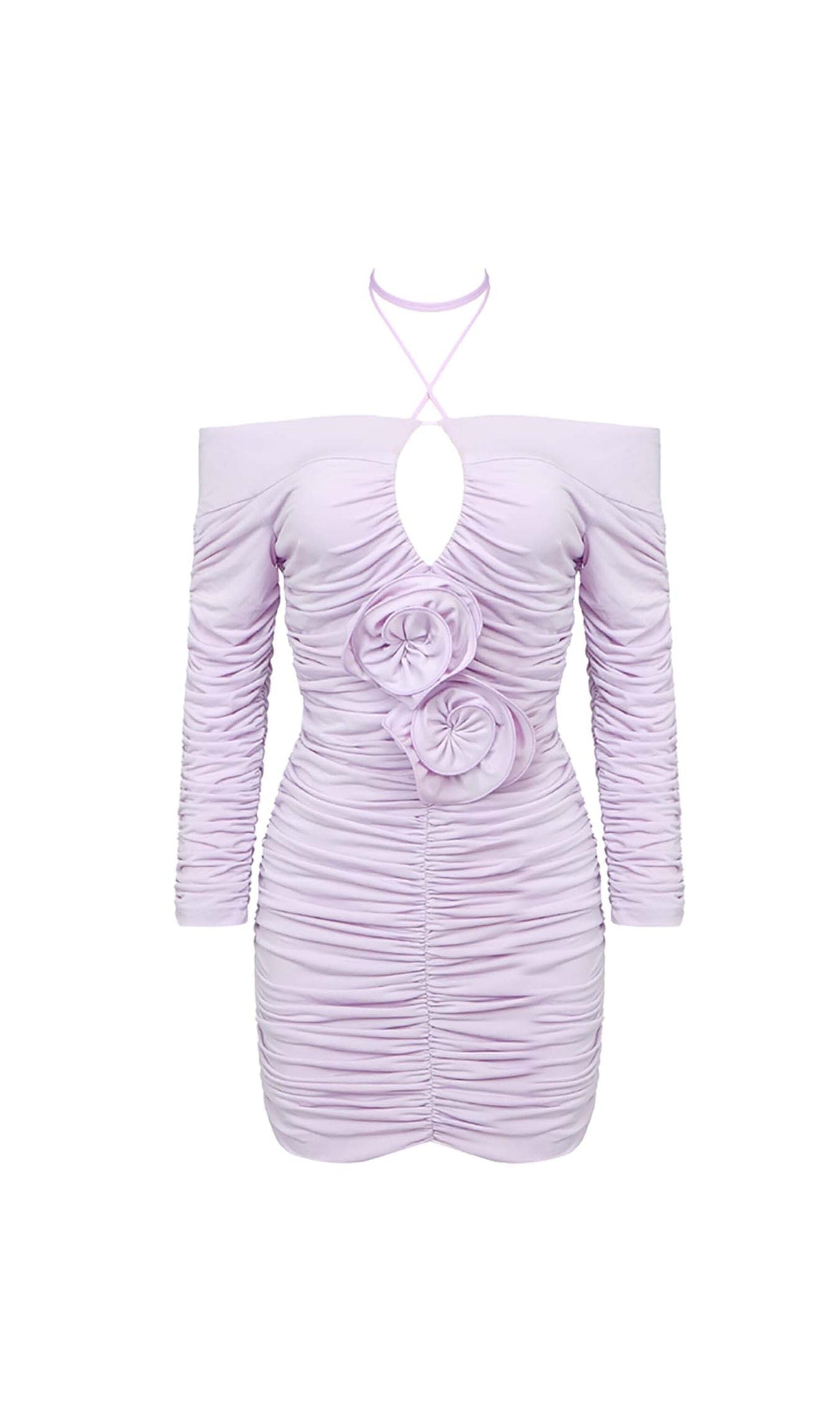 Flowering Girl Women Ruched Off-Shoulder Mini Dress In Ilac