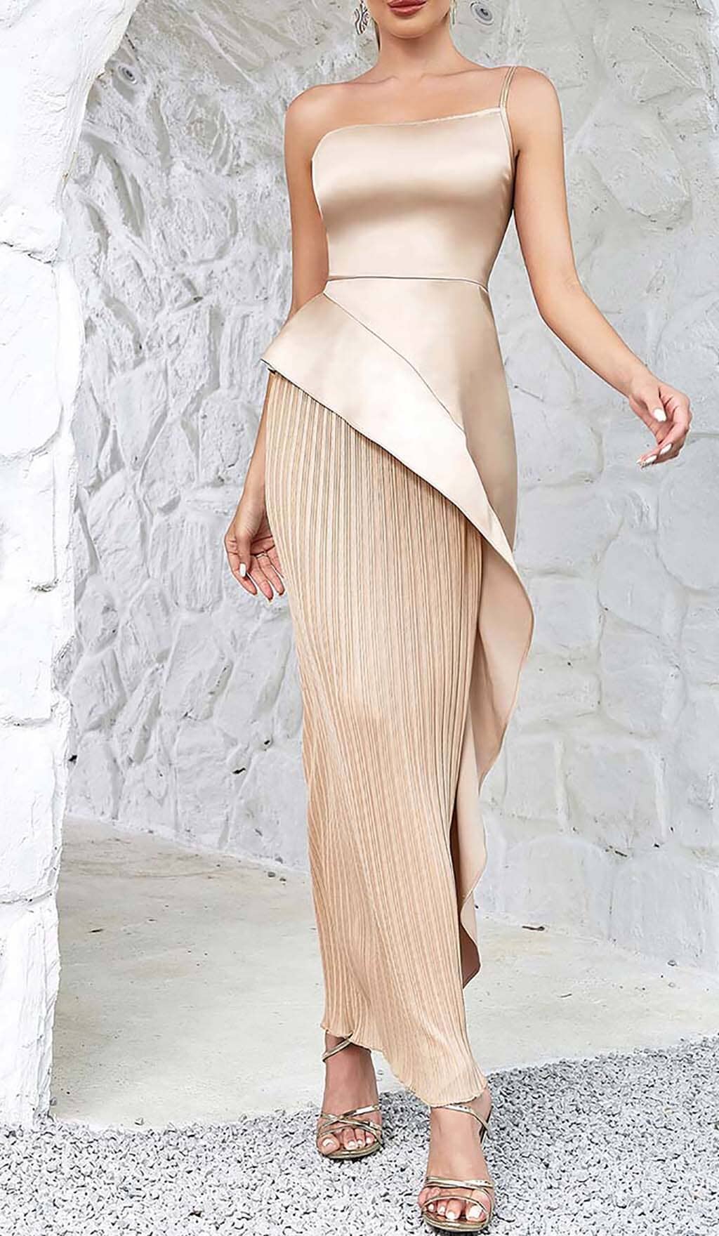 Flowering Girl Women Ruffled Plated Maxi Dress In Khaki