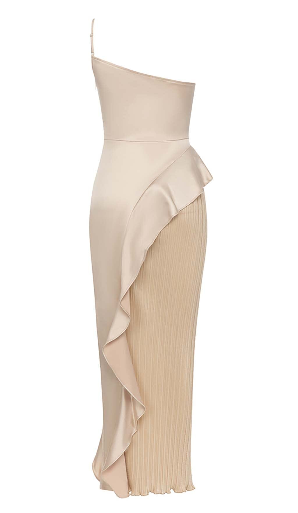 Flowering Girl Women Ruffled Plated Maxi Dress In Khaki