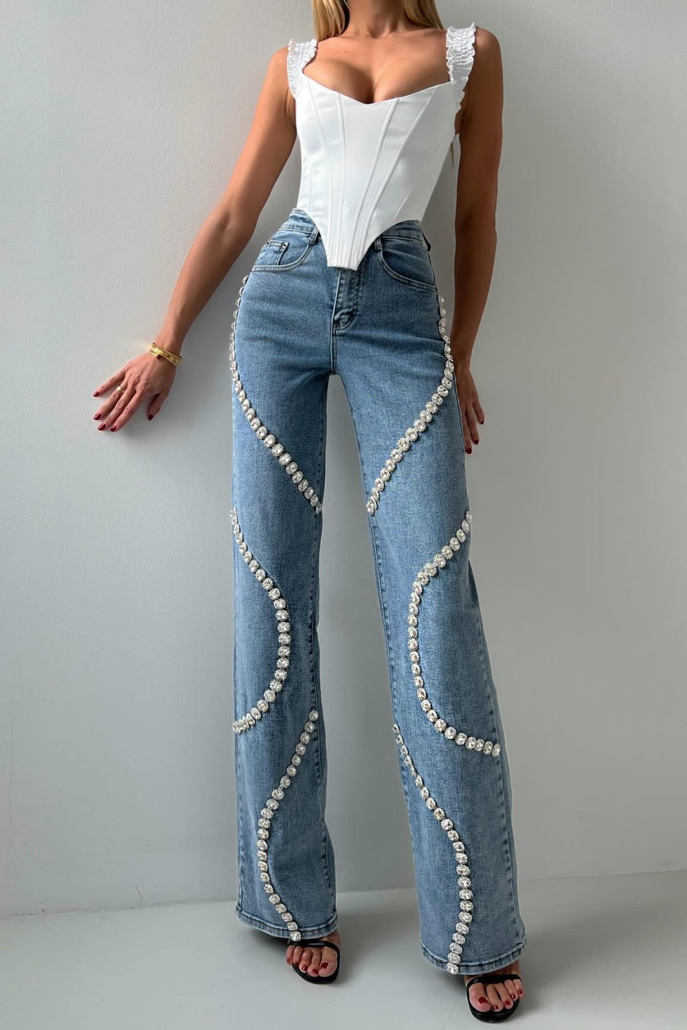 Flowering Girl Women Rabia Rhinestone Jeans in blue
