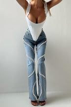 Flowering Girl Women Rabia Rhinestone Jeans in blue