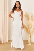 Flowering Girl Women Radiant Promise White Satin Twist-Front Mermaid Maxi Dress