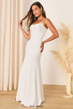 Flowering Girl Women Radiant Promise White Satin Twist-Front Mermaid Maxi Dress