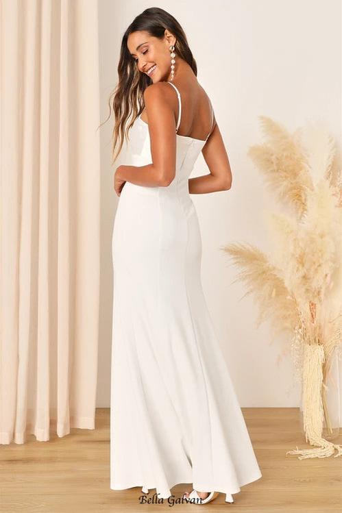 Flowering Girl Women Radiant Promise White Satin Twist-Front Mermaid Maxi Dress