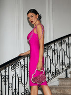 Flowering Girl Women CRYSTAL BANDAGE MIDI DRESS IN HOT PINK