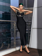 Flowering Girl Women Crystal Mesh Bandage Midi Dress
