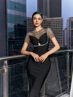Flowering Girl Women Crystal Mesh Bandage Midi Dress