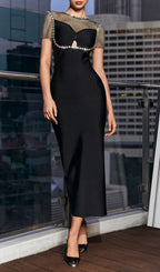 Flowering Girl Women Crystal Mesh Bandage Midi Dress
