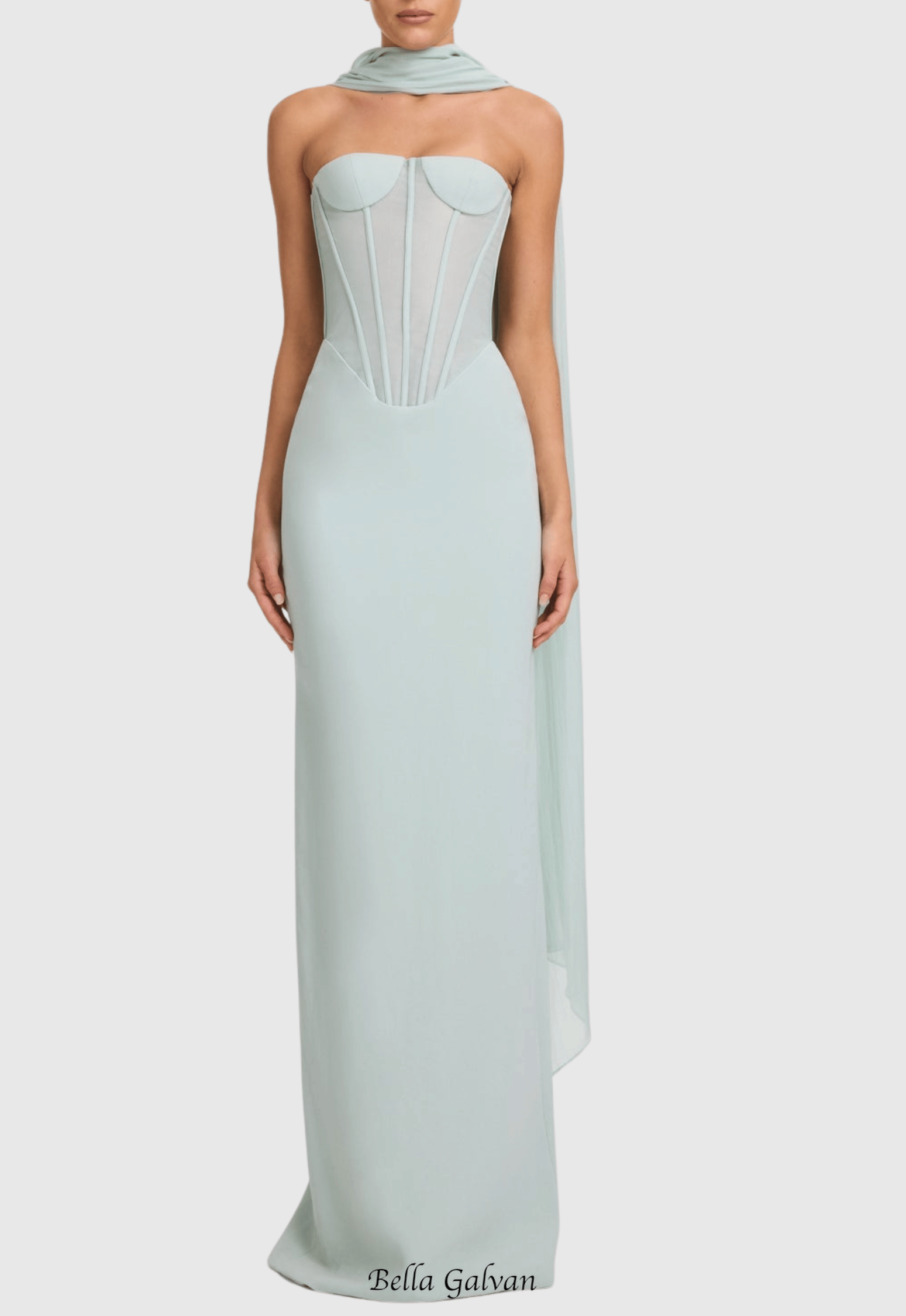 anna Strapless  Mesh Scarf Corset Maxi Dress in green