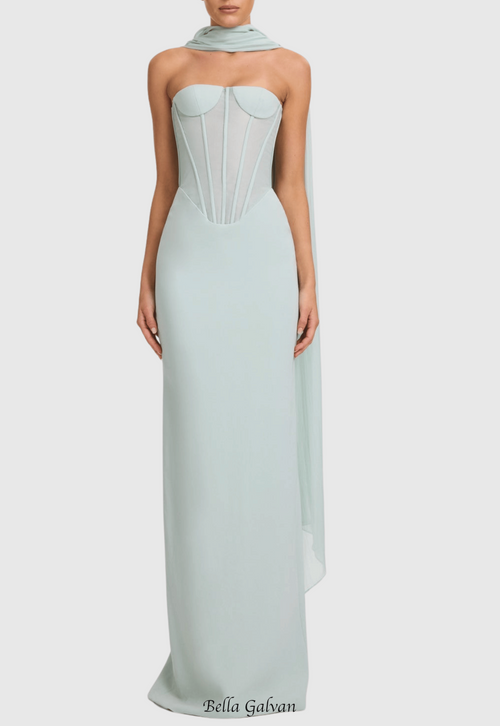 Flowering Girl Women anna Strapless Mesh Scarf Corset Maxi Dress in green