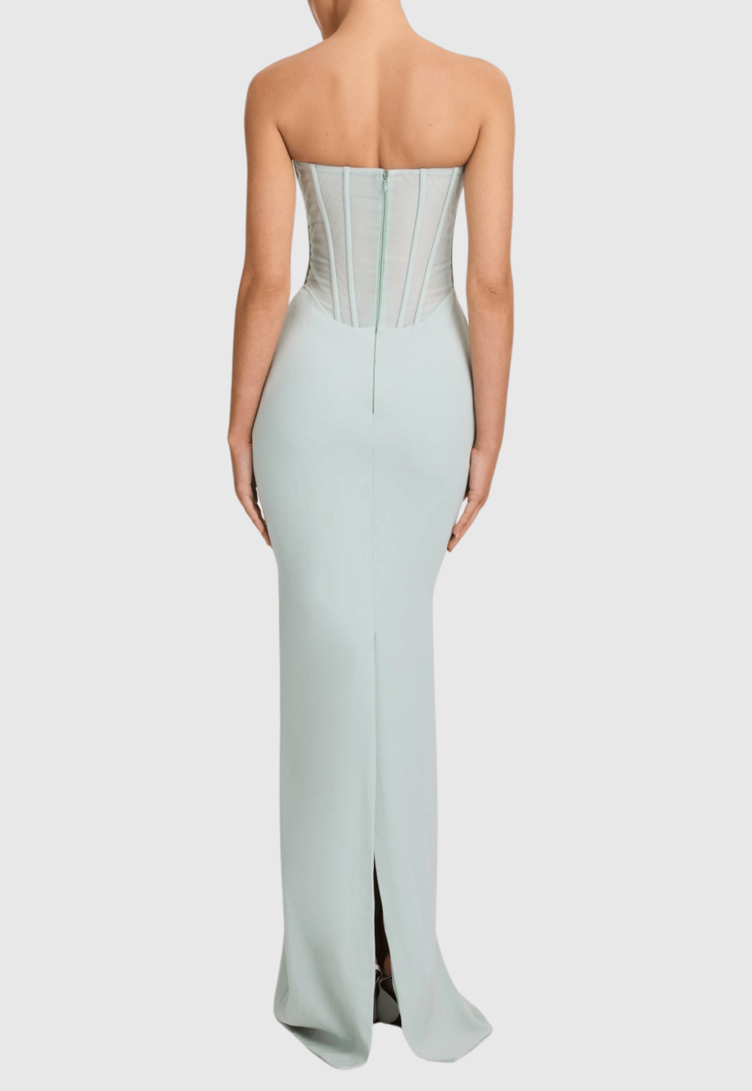 anna Strapless  Mesh Scarf Corset Maxi Dress in green