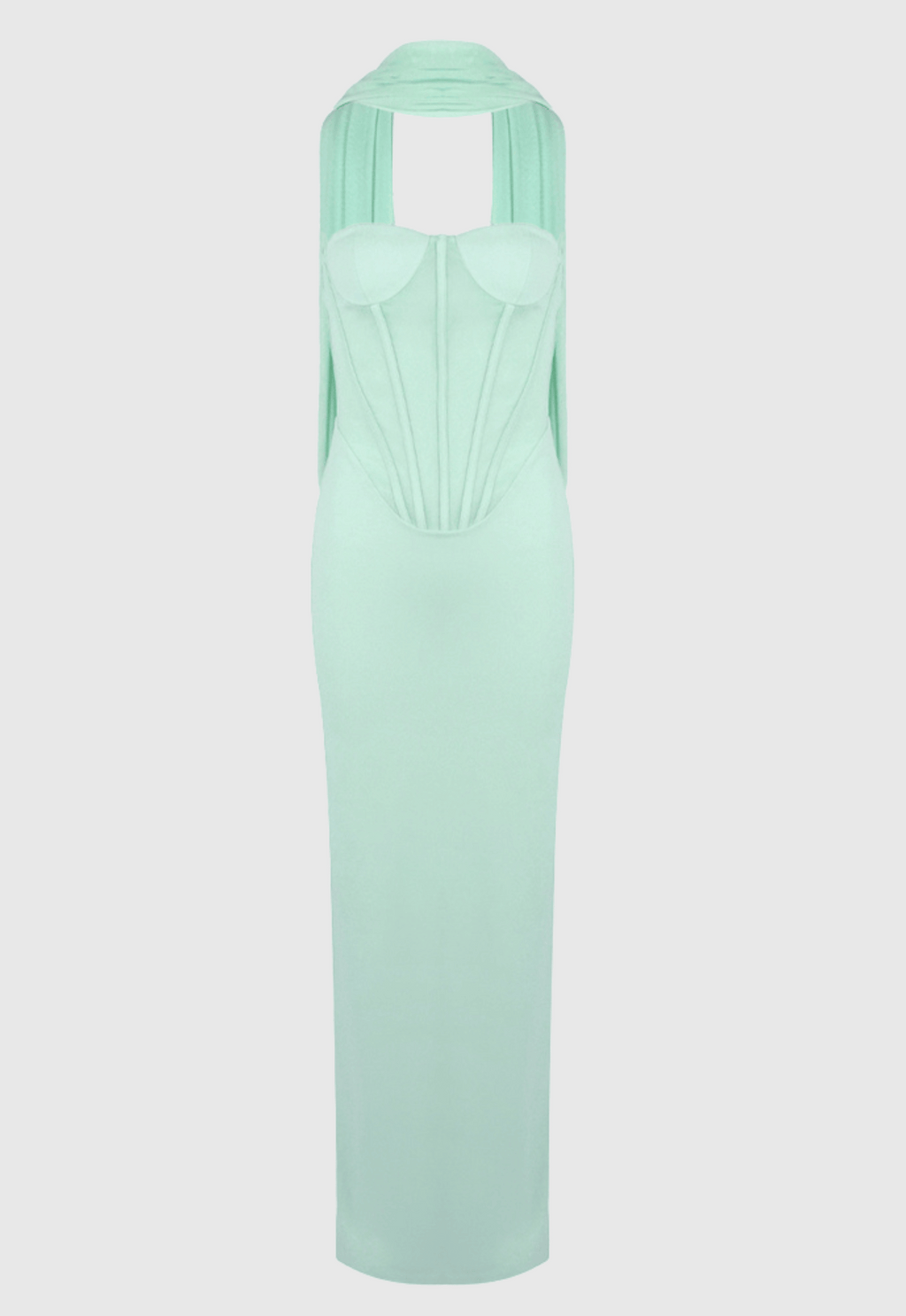 anna Strapless  Mesh Scarf Corset Maxi Dress in green