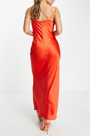 Flowering Girl Women Embellished Satin Cami Maxi Dress In Burnt Orange