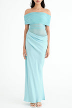 Flowering Girl Women Reanko Off Shoulder Ruched Mesh Maxi Dress - Blue