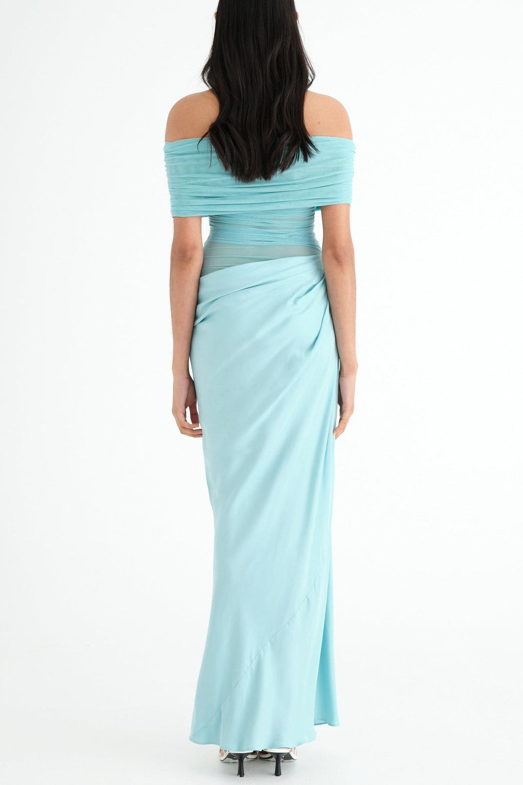 Flowering Girl Women Reanko Off Shoulder Ruched Mesh Maxi Dress - Blue