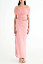 Flowering Girl Women Reanko Off Shoulder Ruched Mesh Maxi Dress - Pink
