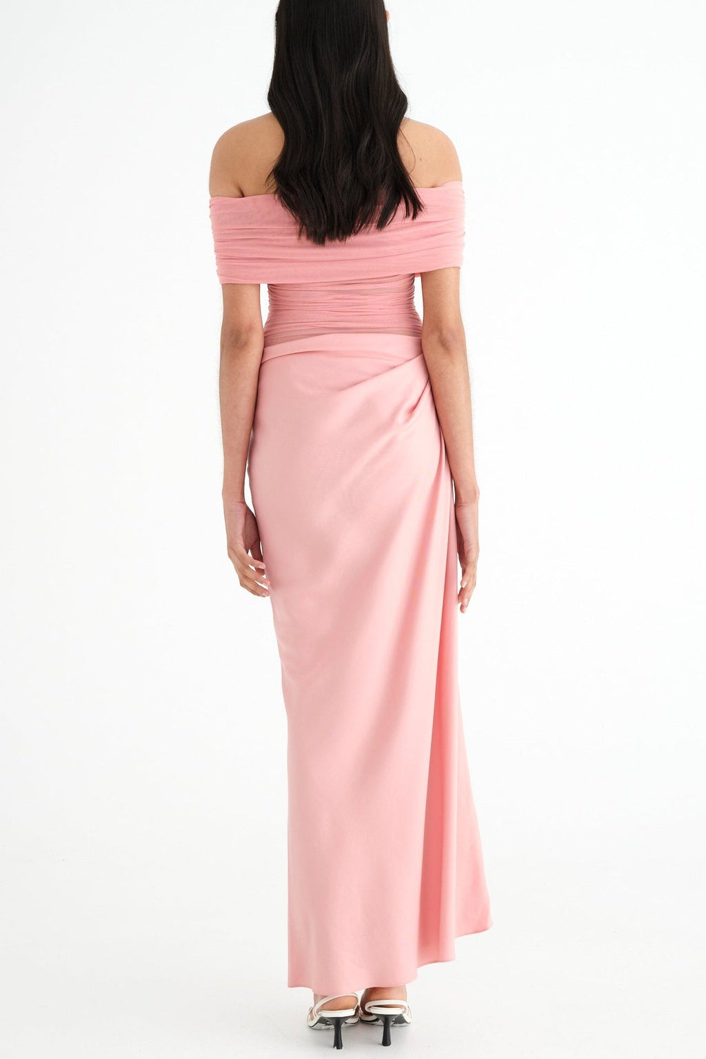 Flowering Girl Women Reanko Off Shoulder Ruched Mesh Maxi Dress - Pink