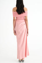 Flowering Girl Women Reanko Off Shoulder Ruched Mesh Maxi Dress - Pink
