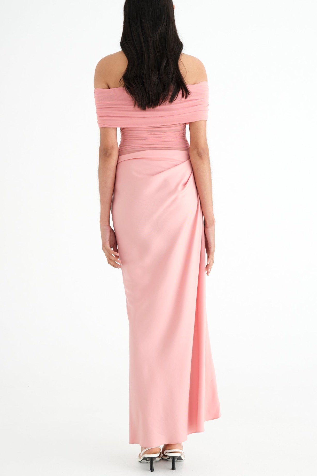 Flowering Girl Women Reanko Off Shoulder Ruched Mesh Maxi Dress - Pink