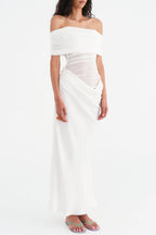 Flowering Girl Women Reanko Off Shoulder Ruched Mesh Maxi Dress - White