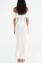 Flowering Girl Women Reanko Off Shoulder Ruched Mesh Maxi Dress - White