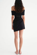 Flowering Girl Women Reanko Off Shoulder Ruched Mesh Mini Dress - Black