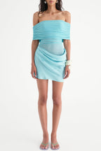 Flowering Girl Women Reanko Off Shoulder Ruched Mesh Mini Dress - Blue