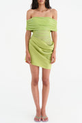 Flowering Girl Women Reanko Off Shoulder Ruched Mesh Mini Dress - Green
