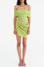 Flowering Girl Women Reanko Off Shoulder Ruched Mesh Mini Dress - Green