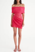 Flowering Girl Women Reanko Off Shoulder Ruched Mesh Mini Dress - Rosy