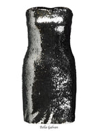 Off-Shoulder sequin embellished mini dress in silver