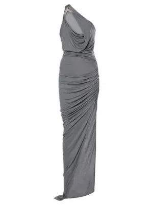 Flowering Girl Women One-Shoulder Sleeveless Ruched Bodycon Maxi Dress In Grey