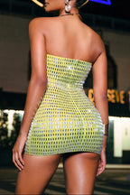 Flowering Girl Women Ridley Rhinestone Mesh Mini Dress In Green