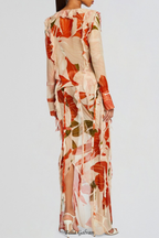 Rolana Floral Print Ruffle Blouse & Maxi Skirt Set