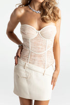 Flowering Girl Women Rolyn Ruched Mesh Strapless Mini Dress - White